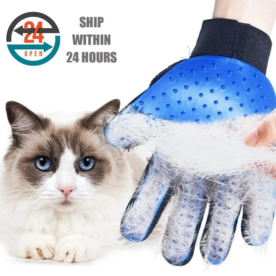 Pet Grooming & Deshedding Glove — Hair Removal Massage Brush for Dogs & Cats
