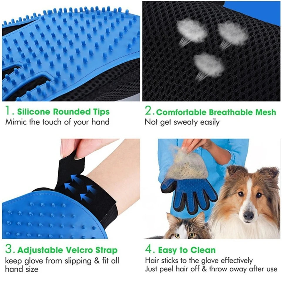 Pet Grooming & Deshedding Glove — Hair Removal Massage Brush for Dogs & Cats