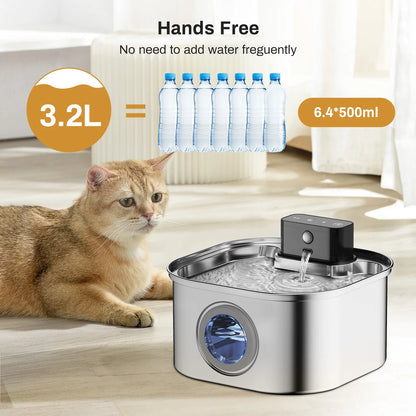 3.2L Wireless Pet Water Fountain — Stainless Steel, Motion Sensor & Silent Filter for Cats & Dogs