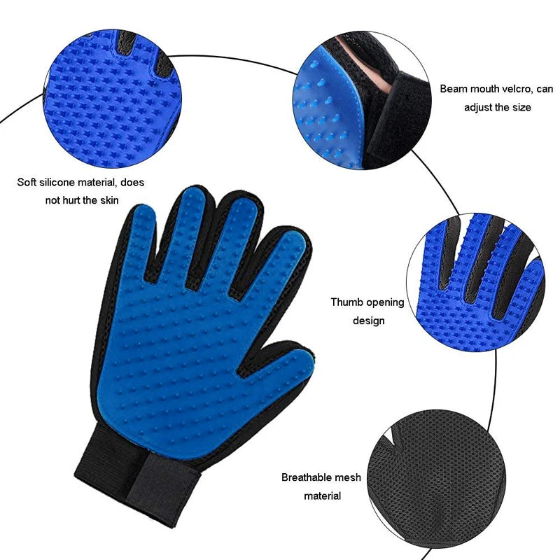 Pet Grooming & Deshedding Glove — Hair Removal Massage Brush for Dogs & Cats