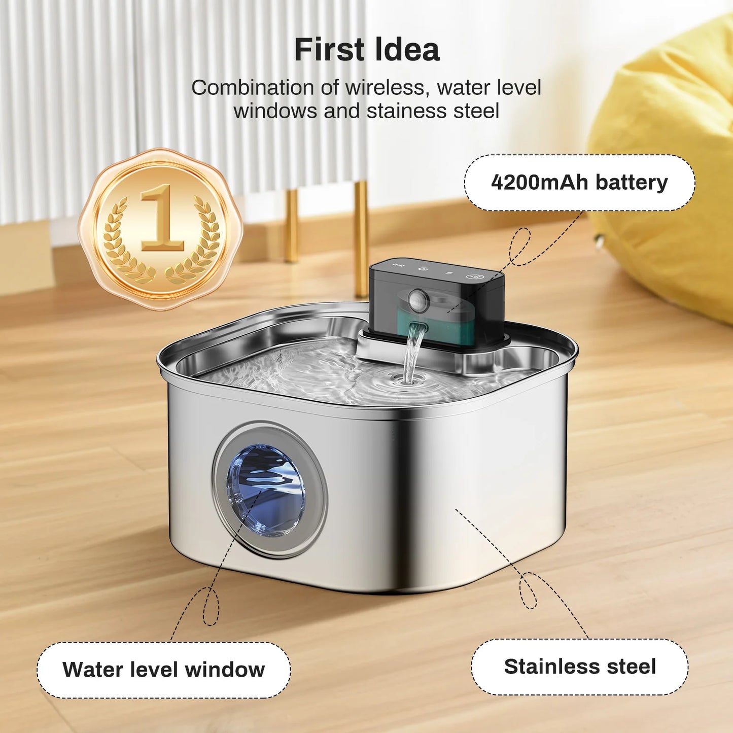 3.2L Wireless Pet Water Fountain — Stainless Steel, Motion Sensor & Silent Filter for Cats & Dogs