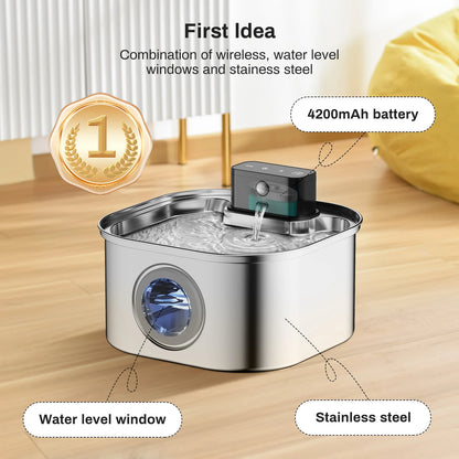 3.2L Wireless Pet Water Fountain — Stainless Steel, Motion Sensor & Silent Filter for Cats & Dogs