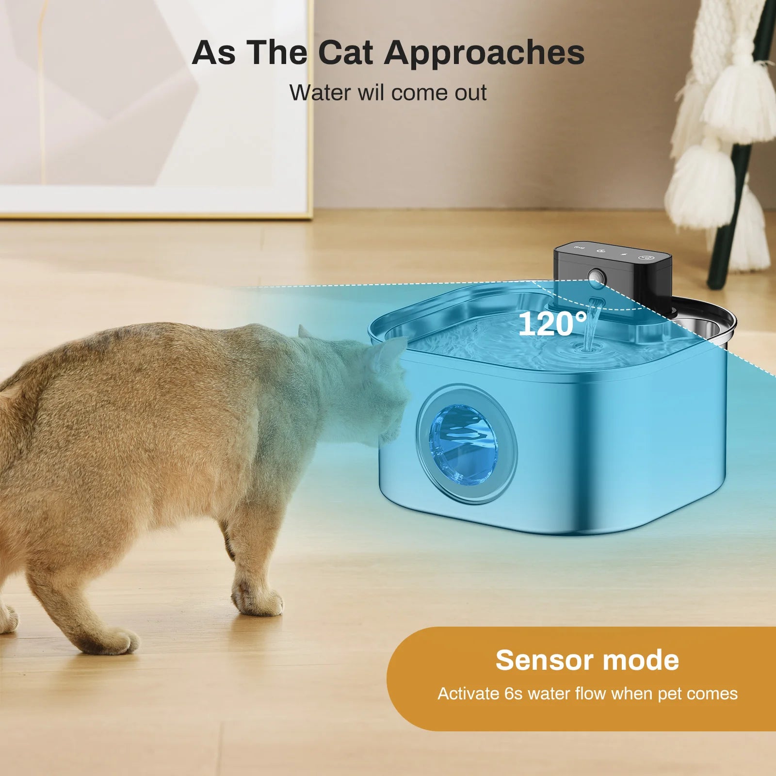 3.2L Wireless Pet Water Fountain — Stainless Steel, Motion Sensor & Silent Filter for Cats & Dogs
